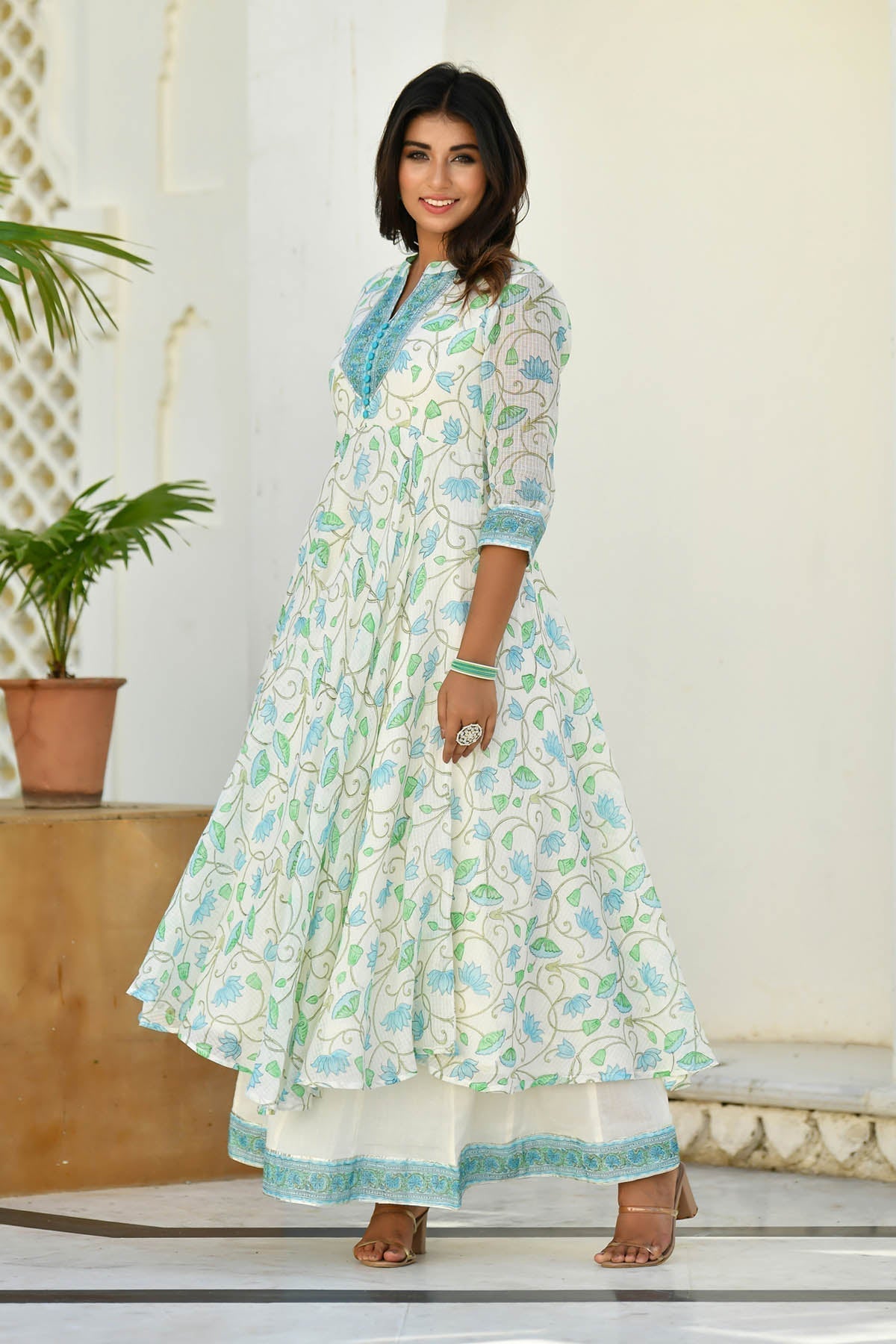 DORIA BLOCK PRINTED SUIT SET KURTA WITH PANT AND DUPATTA