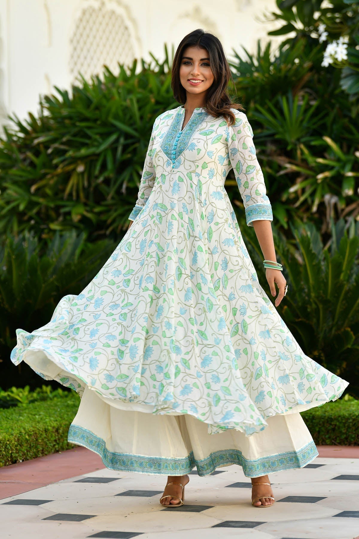 DORIA BLOCK PRINTED SUIT SET KURTA WITH PANT AND DUPATTA