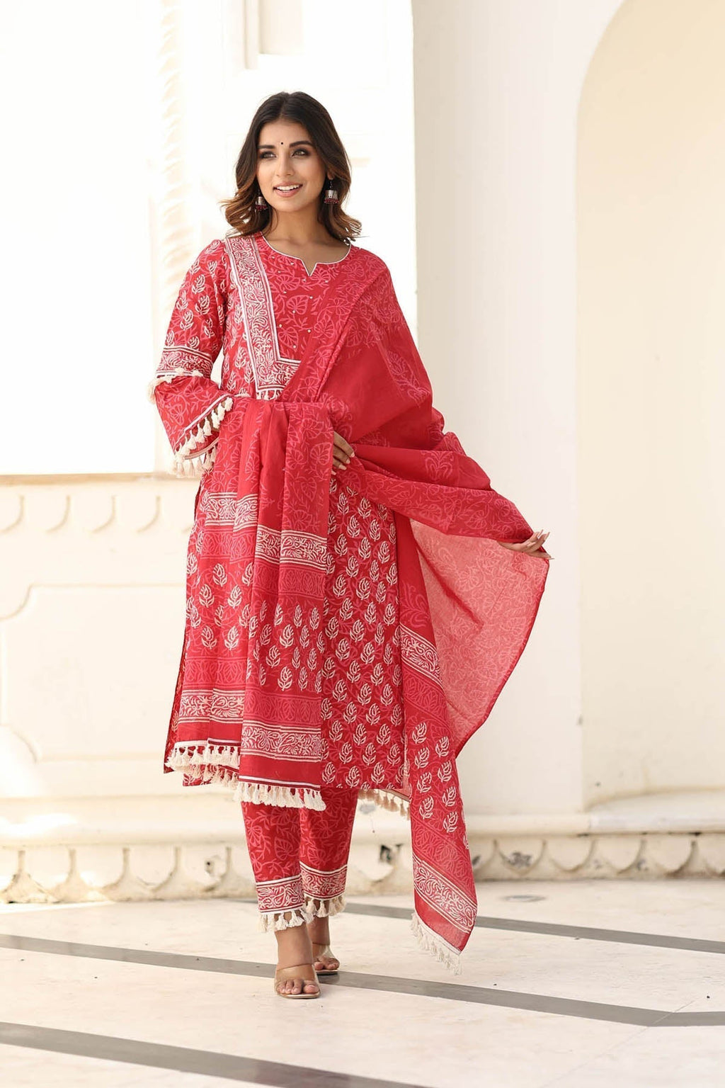 BLOCK PRINTED KURTA-PANTS & DUPATTA SET